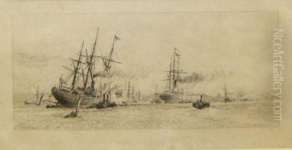 Busy River Estuary Scene With Shipping - view 1