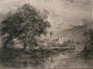 Dessin Au Fusain. Paysage A La Cathedrale.