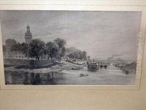 A Pair Of Canalscenes by Alfred Louis Brunet-Debaines