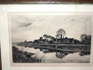 A Pair Ofcountry Scenes With Rural Dwellings by Alfred Louis Brunet-Debaines