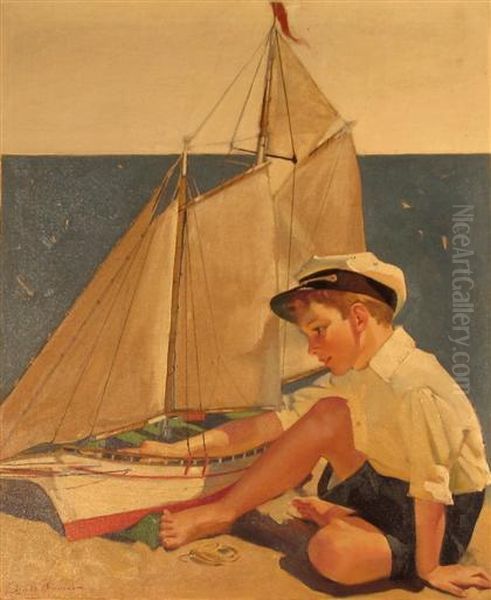 Boy With Toy Sailboat - view 1