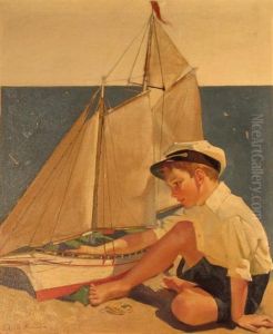 Boy With Toy Sailboat by Frederick Sands Brunner