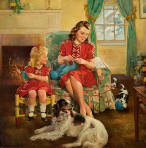 The Knitting Lesson by Frederick Sands Brunner