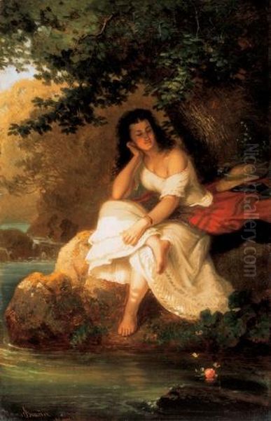 Girl Sitting By The Brook - view 1