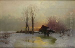Abendliche Schneelandschaft by Leopold I Brunner