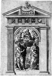 Saint John The Baptist And A Female Saint Holding A Palm With Themadonna Of Loreto Above: Study For An Altarpiece And Surroundingframe