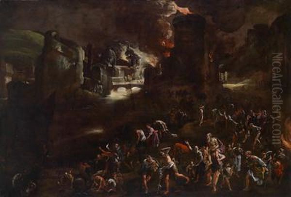 Aeneas Tragt Seinenvater Anchises Aus Dem Brennenden Troja - view 1