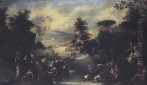 A Wooded River Landscape With Soldiers Resting