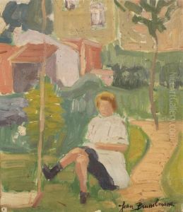 Femme Assise Dans Un Jardin by Jean Brusselmans