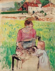 Mere Et Enfant Au Jardin by Jean Brusselmans