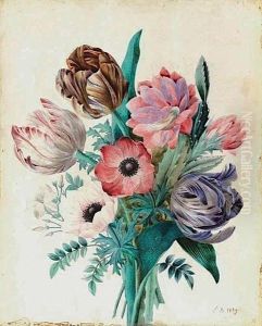 Bouquet De Tulipes, Anemones Et Fleur De Cactes by Elise Lebarbier Bruyere