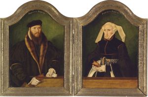 A Diptych: Portrait Of A Gentleman, Half-length, In A Fur-linedcoat, With Leather Gloves And A Letter In His Hand; And Portrait Ofa Lady, Half-length, In A Black Dress And Pearl Encrusted Belt,holding A Book