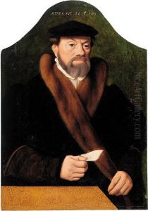 Portrait Of A Gentleman, Half-length, In A Black Coat With A Furcollar And A Black Hat, A Letter In His Right Hand: And Portrait Ofhis Wife, Half-length, In A Black Coat With White Lining, Anembroidered Belt And A Head-dress, Holding A Rosary