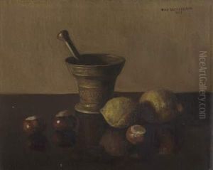 Stilleben Mit Morser, Kastanien Und Zitronen