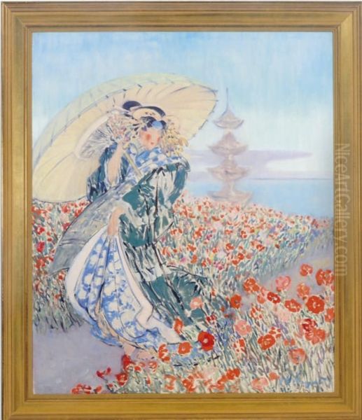 A Japanese Woman In Kimono In A Garden - view 1