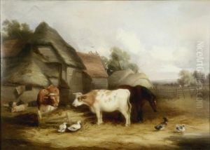 Stable Yard With Cattle, Pigs And Ducks