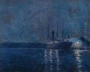 Untitled Nocturnal Shipping Scene by Henry Charles Bryant