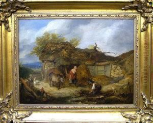 A Farmyard Scene With Figures And Donkey by Henry Charles Bryant
