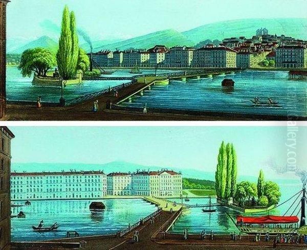 Geneve,le Quai Des Bergues Et L'isle Rousseau Et Geneve, - view 1
