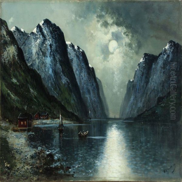 Moonlight Scenery From Lofoten In Norway - view 1