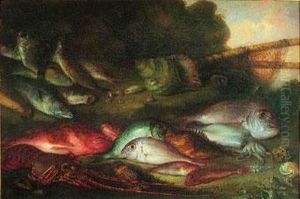 Bodegon De Peces, Langosta Y Caracolas by Agustin Buades Y Muntaner