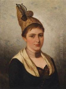 Young Woman Infolk Costume With Golden Bonnet