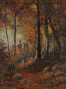 Blick Durch Einewaldlichtung Auf Eine Burganlage by Karl Buchholz