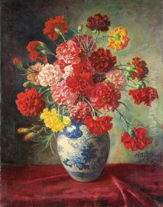 Bouquet Of Carnations In A Vase by Hans Buchner