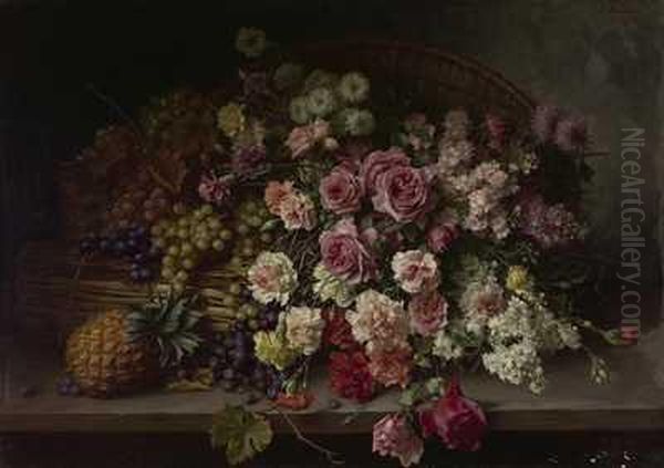 Stilleben Mit Rosen, Nelken, Levkojen Und Ananas - view 1