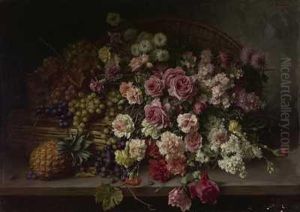 Stilleben Mit Rosen, Nelken, Levkojen Und Ananas by Hans Buchner