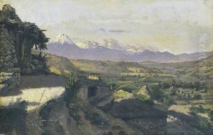 Sonnige Landschaft Mit Steinhutten. by Frank Buchser