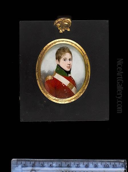 John Spread Fenton, Wearing The Uniform Of The 11th (the North Devonshire) Regiment Of Foot, Scarlet Coatee With Green Collar, Gold Epaulette, White Cross-belt, The Belt Plate Bearing Number - view 1
