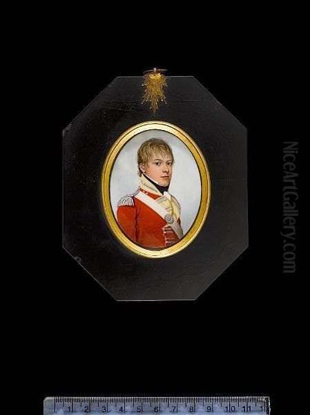 Captain Fenton (d.1820), Wearing The Uniform Of The 37th (the North Hampshire) Regiment Of Foot, Scarlet Coatee With Yellow Facings, Silver Epaulette And White Cross-belt, The Belt Plate Bearing Number - view 1