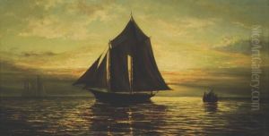 A
Schooner At Sunset On Lake Pontchartrain by William Henry Buck