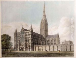 Southwest View Of The Cathedral Church Of Salisbury by Charles E. Buckler