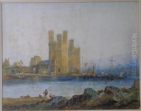 'the Eagle Tower - Caernarvon Castle', Watercolour, Signed Anddated 1863, 43cm X 55cm - view 1