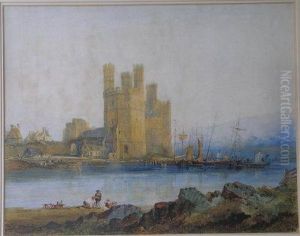 'the Eagle Tower - Caernarvon Castle', Watercolour, Signed Anddated 1863, 43cm X 55cm