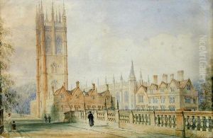 View Of Magdalen College And Bridge by John Chessell Buckler