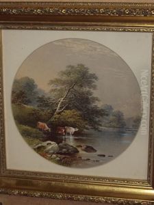 Cattle Watering At A River Side by Charles Frederick Buckley