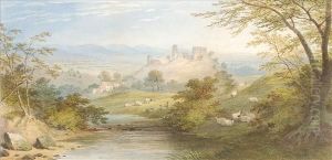 Anextensive Landscape With Sheep And Castle Ruins