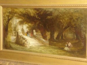 Elizabethan Figures On A Garden Terrace by Charles Frederick Buckley