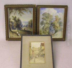 W Buckley, Figures In A Rural Setting, Watercolour, A Pair, 24 X 18.5cm, And Another Of Bootham Bar, York by William Buckley
