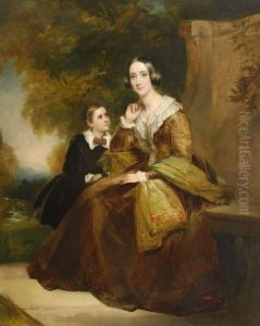 Portrait Of A Lady And Her Son In A Park by Richard Buckner