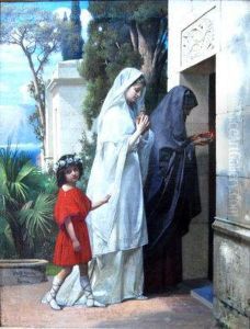 Figures Entering A Classical Tomb by Gustaw Daniel Budkowski