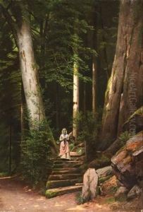 Jeune Femme Dans La Foret. by Gustaw Daniel Budkowski