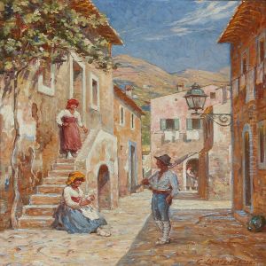 Street Scene From Taormina On Sicily by Carl Budtz-Moller