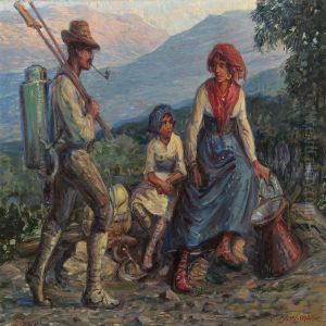 Scenery From Italy With A Family Taking A Rest by Carl Budtz-Moller