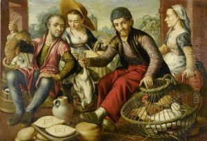 Two Peasant Couples With Poultry At A Market