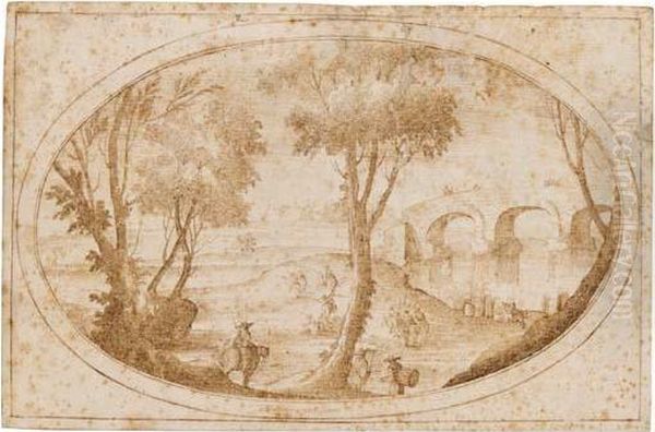 Wooded River Landscape With Cavalry - view 1