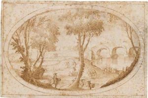 Wooded River Landscape With Cavalry by Carlo Antonio Buffagnoti